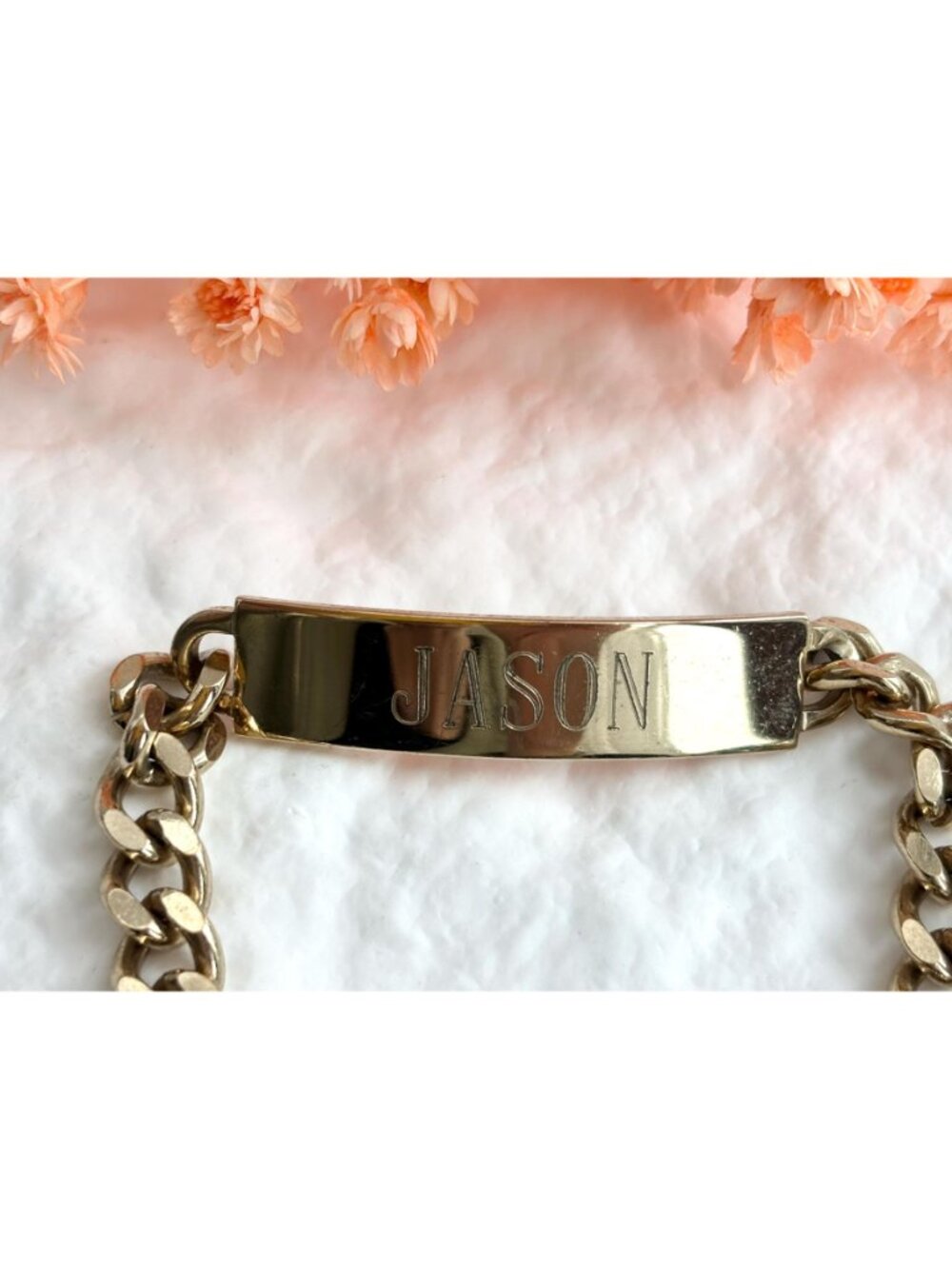 Chainlink Chunky "Jason" Carved Vintage 80's Style Panel Bracelet - Picture 3 of 14